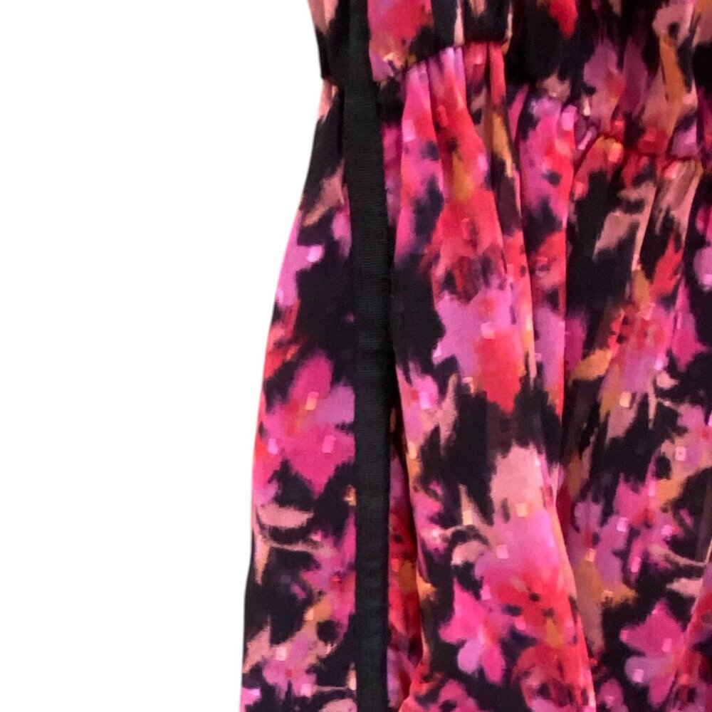Saint + Sophia Floral Tiered Midi Dress Pink Black Sleeveless Pockets Feminine-6 - Picture 10 of 14